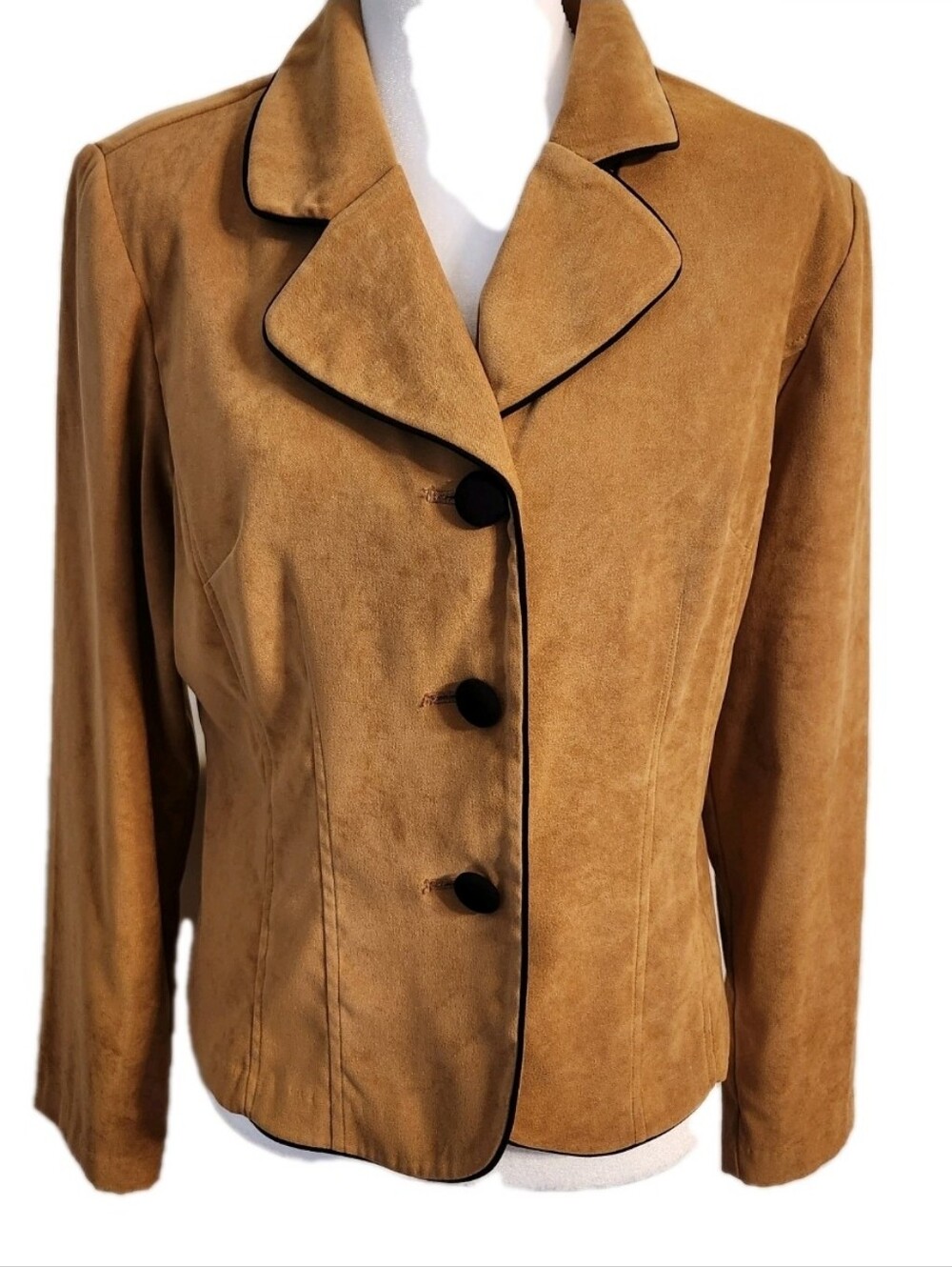 Studio I Tan Faux Suede Blazer Jacket Office Size 10 Button Front Career Work